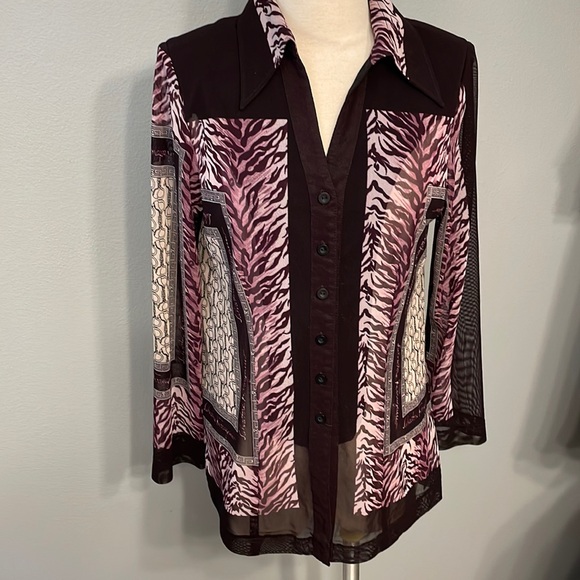 Salvatore Ferragamo Tops - Salvatore Ferragamo Logo Zebra Print Mesh Button Down Shirt size M